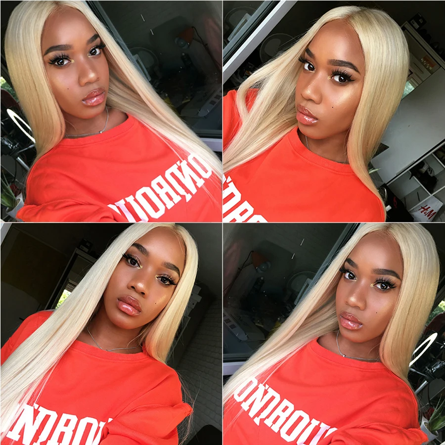 613 Blonde Human Hair Wigs 4x4 Closure Wig Lace Wig Blonde Human Hair Wigs 613 Honey Blonde Color Brazilian Straight Remy Hair