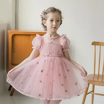

spring girl dress 4-8 years High quality lace chiffon embroidery kids children clothing girls princess dress 4-8Y