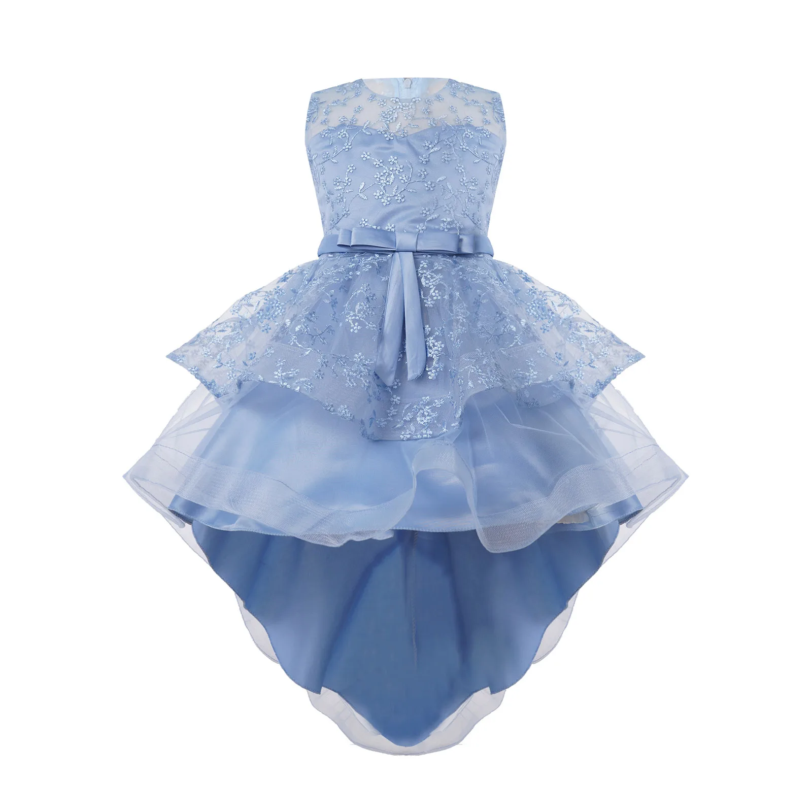 Kids Floral Embroidery Party Dress for Girls Lace Evening Wedding Tail Elegant Princess Sleeveless Children Holiday |