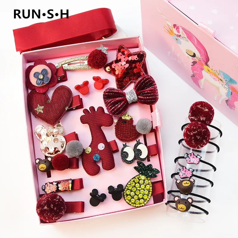 

24 Pcs/set Baby Girls Velvet Durag Christmas Hair Bows Mickey Cat Ear Scrunchies Barrettes Headwear Hair Accessories Cute Gift