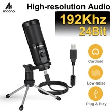 Maono-micrófono de condensador para Podcast, dispositivo USB de 192Khz/24 bits para grabación de ordenador, ganancia de micrófono, grabación de estudio cardioide, Plug & Play