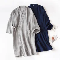 2026 Japanese-style kimono spring and summer new 100% cotton crepe ladies thin nightgown men bathrobe robe home service pajamas - Image 2