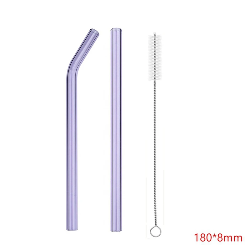 purple 2pcs Стеклянная соломинки многократного использования питьевая стеклянная трубка экологически чистая с чистящей щеткой для бара холодных напитков события партия поддерживает поставки - Цвет: purple 2pcs