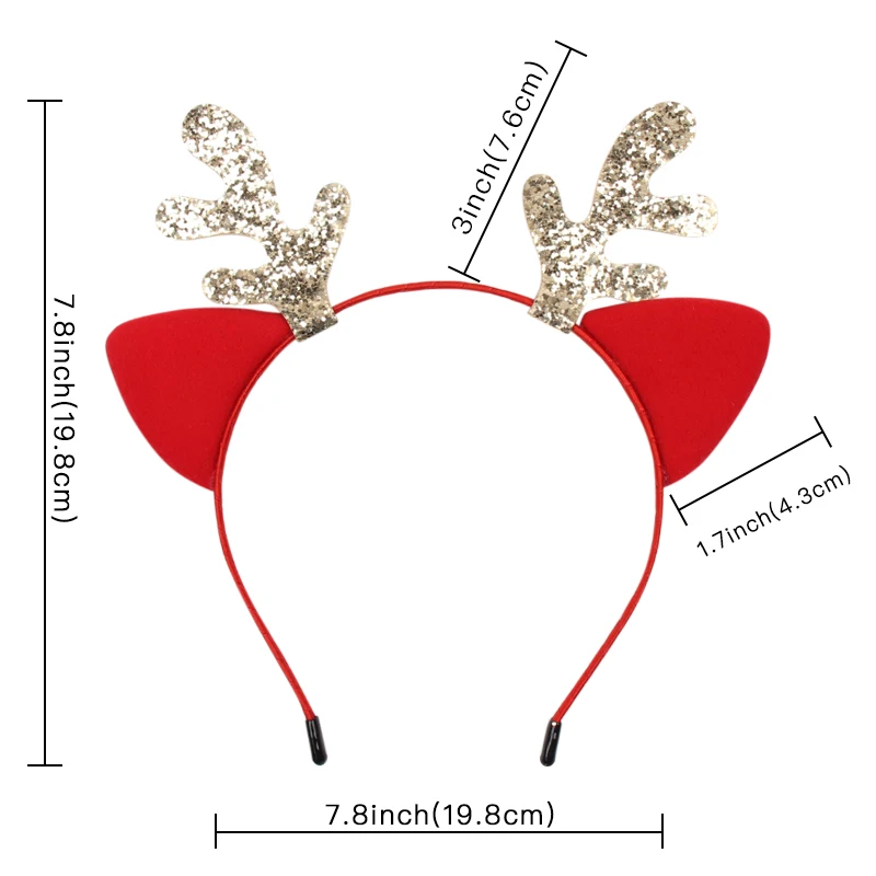 Рождественское праздничное оголовье для девочек блестящие золотые рога Eers обруч для волос ручной работы Красный Войлок головная повязка Детские аксессуары для волос
