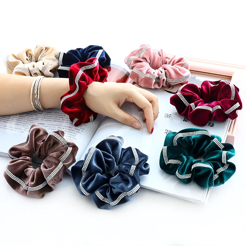 

New Fashion Elastic Hair Bands For Girls Flannel Diamond Fold Solid Scrunchies Pack Hair Accessories For Women 2020