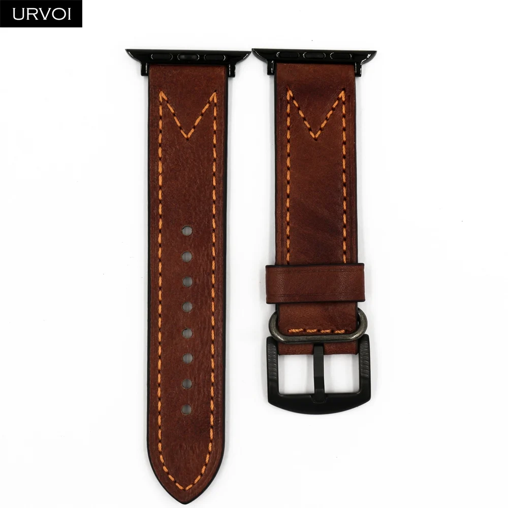 Dark brown Ремешок URVOI для Apple Watch, первый слой, винтажный кожаный ремешок, М стиль, серия 5, 4, 3, 2, 1, для iwatch 38, 40, 42, 44 мм, Ретро дизайн - Цвет ремешка: Dark brown