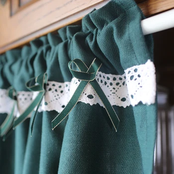

1PCS Rod Pocket Short Curtain for kitchen Cabinet American Dark Green Half Curtain for Living room Small Window Partition DL32F
