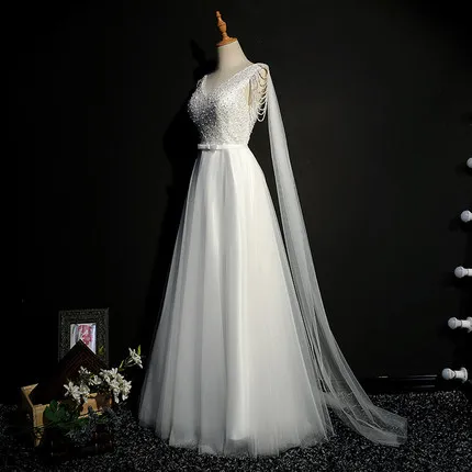 white Вечернее платье для выпускного вечера vestido de noite трапециевидной формы вечерние платья с v-образным вырезом длинное платье для выпускного вечера - Цвет: white