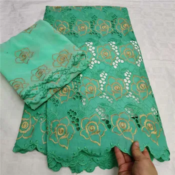 

Excellent Water Green African Cotton Lace Fabric Matching With2Y Swiss Voile lace For Dress OCV27(5+2y)
