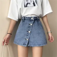 Женские джинсовые шорты; большие размеры; сезон весна-лето; поддельные две пуговицы; высокая талия; короткие джинсы-шаровары