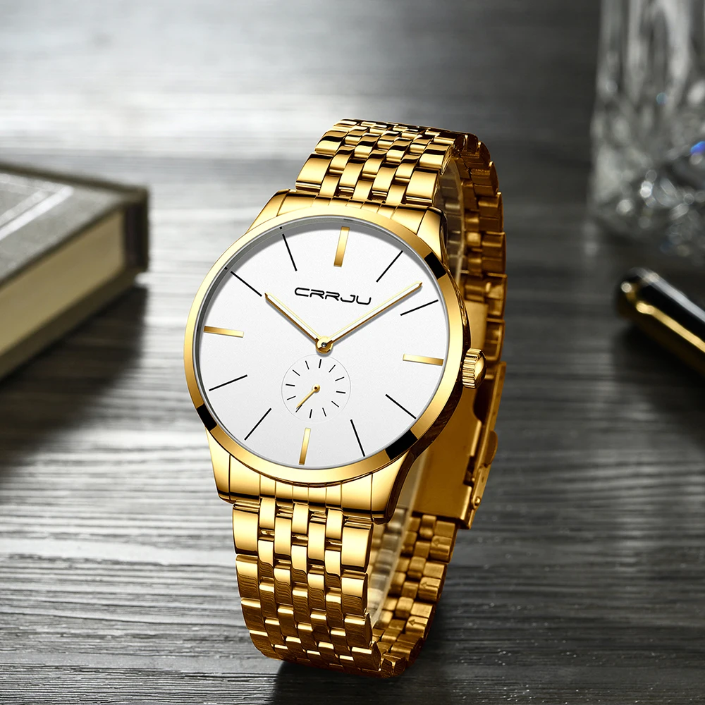 Топ продаж люксовый бренд CRRJU мужские часы классические бизнес нержавеющая сталь мужские наручные часы модные водонепроницаемые часы Relogio Masculino