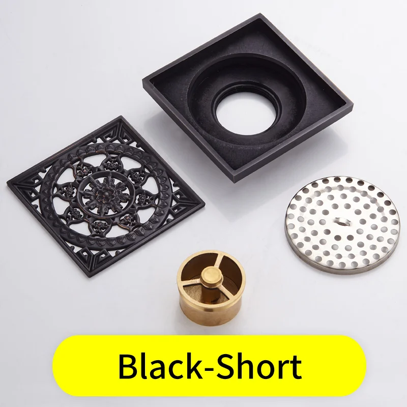 Black-Short-A Напольная сливная ванная комната латунная квадратная Черная решетка для душа ситечко для унитаза линейные Крышки Плитка Вставка отходы решетки - Цвет: Black-Short-A