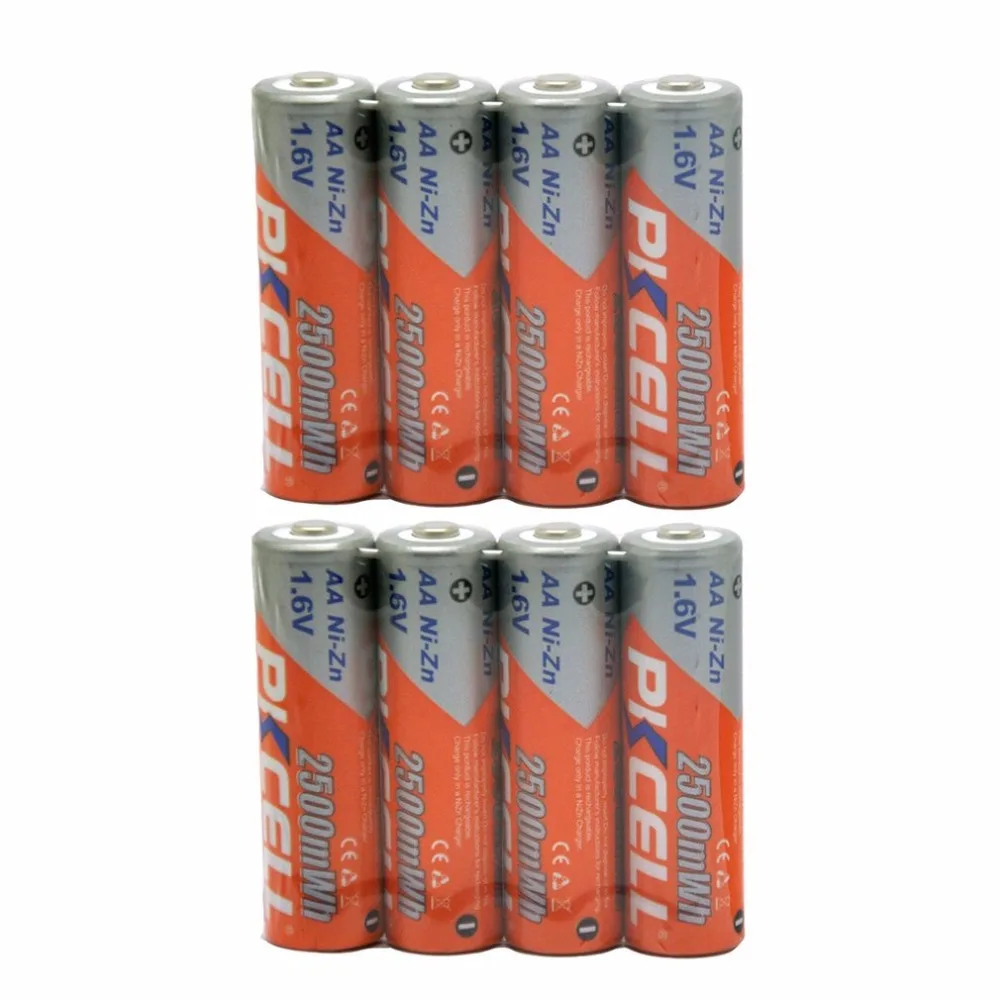 Pkcell 8pcs 2500mWh 1.6V Batteries Ni-Zn AA Rechargeable Battery Stable Performance For Toys Digital Camera And MP4
