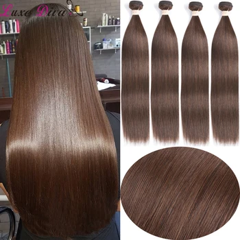 

Wholesale Pre Colored Brown Straight Hair Weave Bundles Brazilian Human Hair Extension #4 Light Brown Color Remy Bulk 1-4 Lots