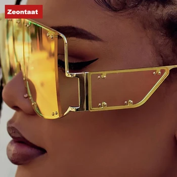 

Rihanna Oversized Sunglasses Women 2020 Luxury Brands Trendy Red Glasses Fashion New Rivet Black Shades Huge Eyewear UV400