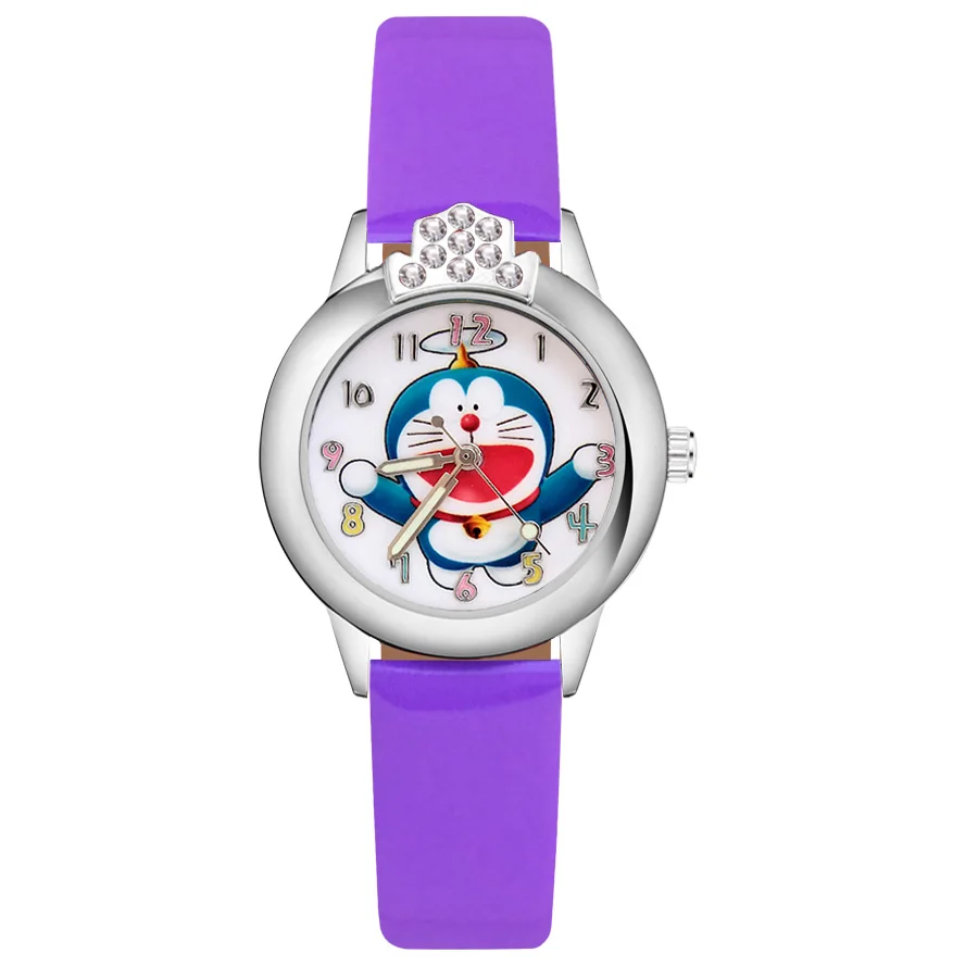 Мультфильм Doraemon Кристалл Стиль Детские часы Дети студентка девушки кварцевые Кожаный ремешок наручные часы JK68