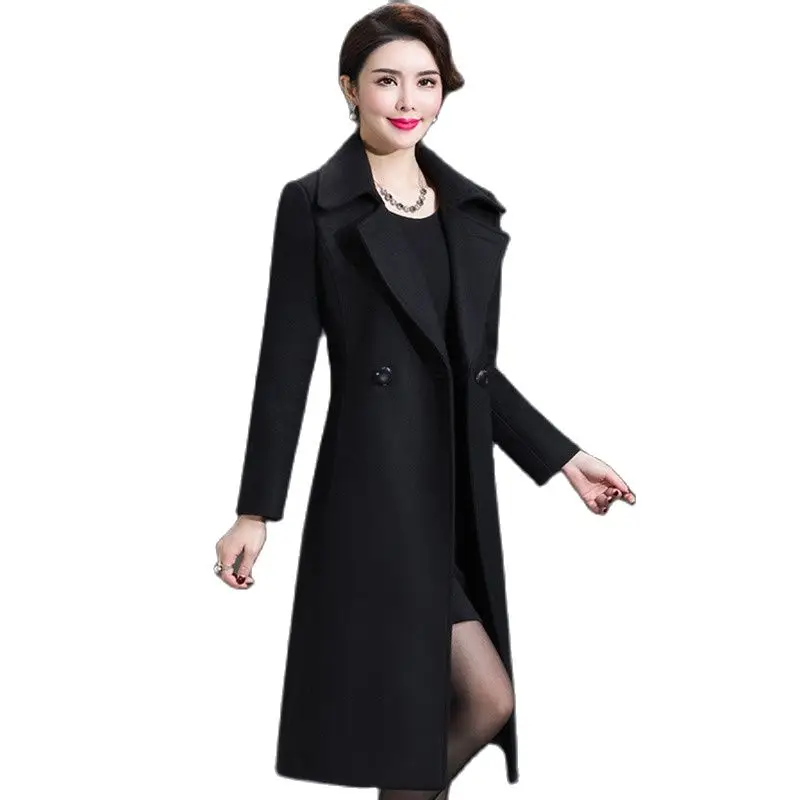 New Women Wool Blends Long Coat Autumn Winter 2021 Fashion Sashes Woolen Jacket Slim Outerwear Female