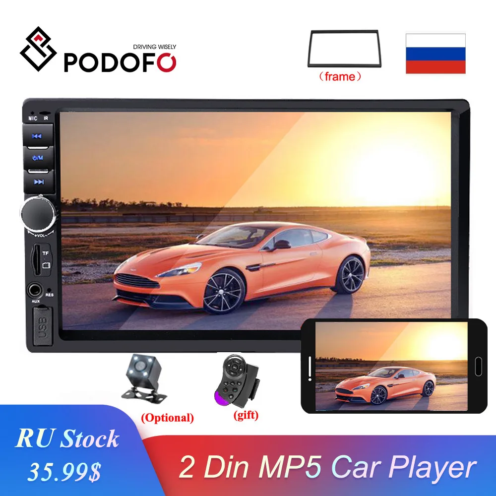 Podofo автомобильный радиоприемник 2din " HD Авторадио Bluetooth Mirrorlink сенсорный экран MP5 плеер USB FM AUX Поддержка камеры заднего вида 7018B