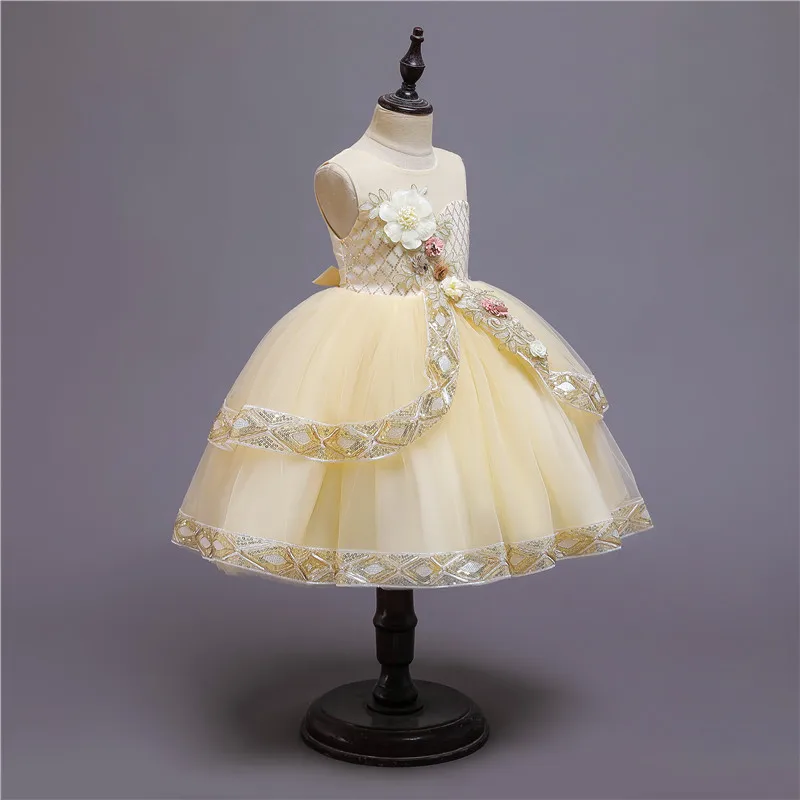 Кружевное платье-пачка принцессы с вышивкой для маленьких девочек; элегантное торжественное платье с цветочным узором для дня рождения; одежда без рукавов для девочек