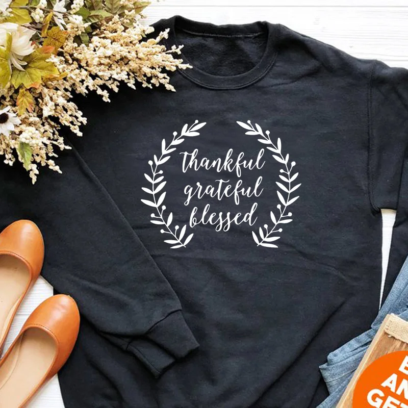 Женский свитер с надписью Thankful Grateful Blessed повседневная одежда для девочек джемпер