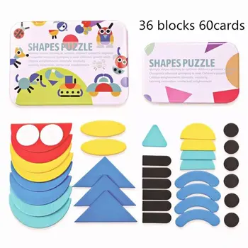

Wooden Pattern - Tangram Shape Puzzle Set Color Sorting Stacking Game