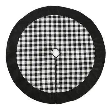 

47 Inch Round Black White Plaid Print Soft Floor Mat Carpet Christmas Tree Skirt Apron Home Xmas Tree Decoration