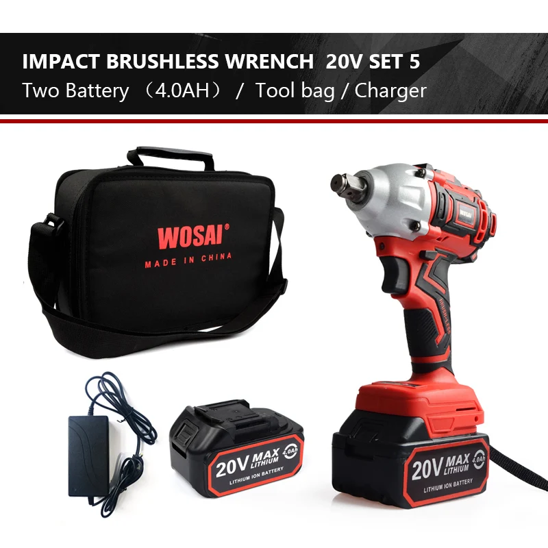 Kit 5 WOSAI 20 в бесщеточный Электрический гайковерт торцевой ключ 320N. m 4.0AH Li батарея ручная дрель установка электроинструменты - Цвет: Kit 5