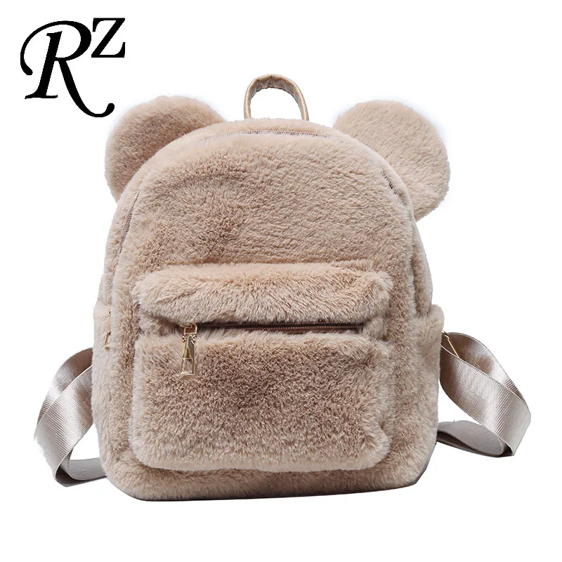 Female Backpack Shoulders-Bag Furry Bags Girl Winter Mini Cute Faux-Fur Women for Plush