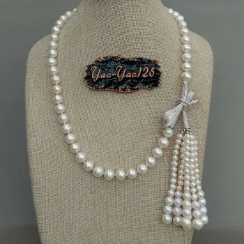 

20'' Cultured White Pearl Tassel Necklace CZ Pendant