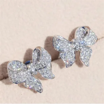 

2020 New Arrival Sparkling Luxury Jewelry 925 Sterling Silver Pave White Clear AAAAA Cubic Zircon Butterfly Girl Stud Earring