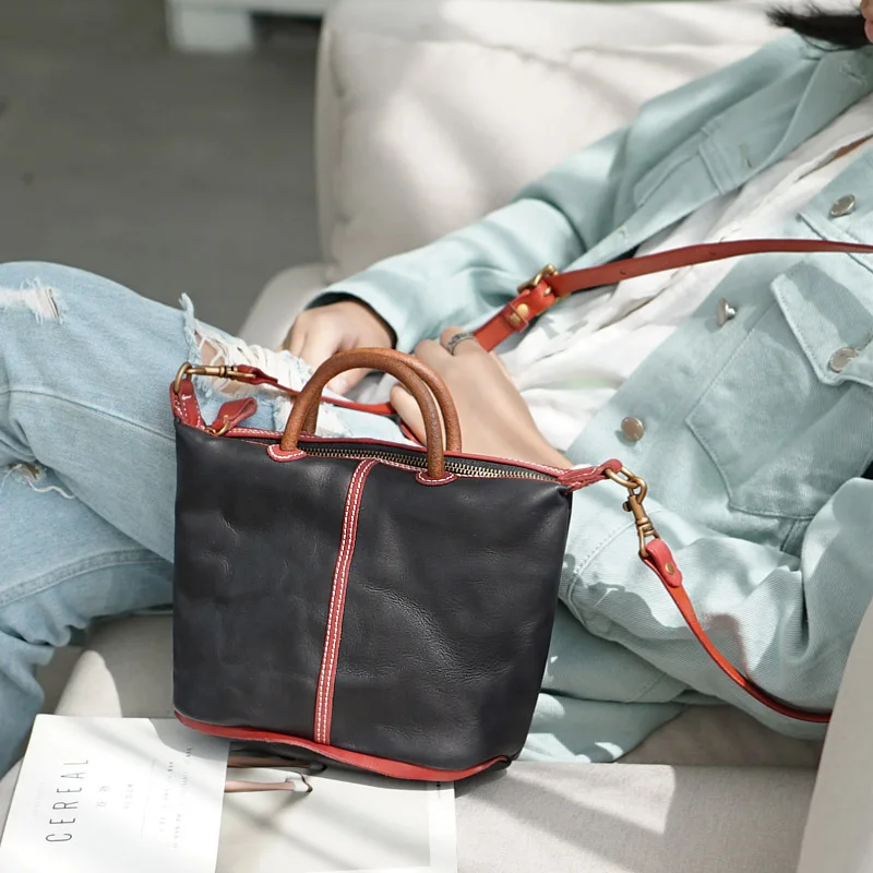 EUMOAN Handmade one-shoulder slanted bag, women's leather leather leather handbag, women's vintage do old one-shoulder bag