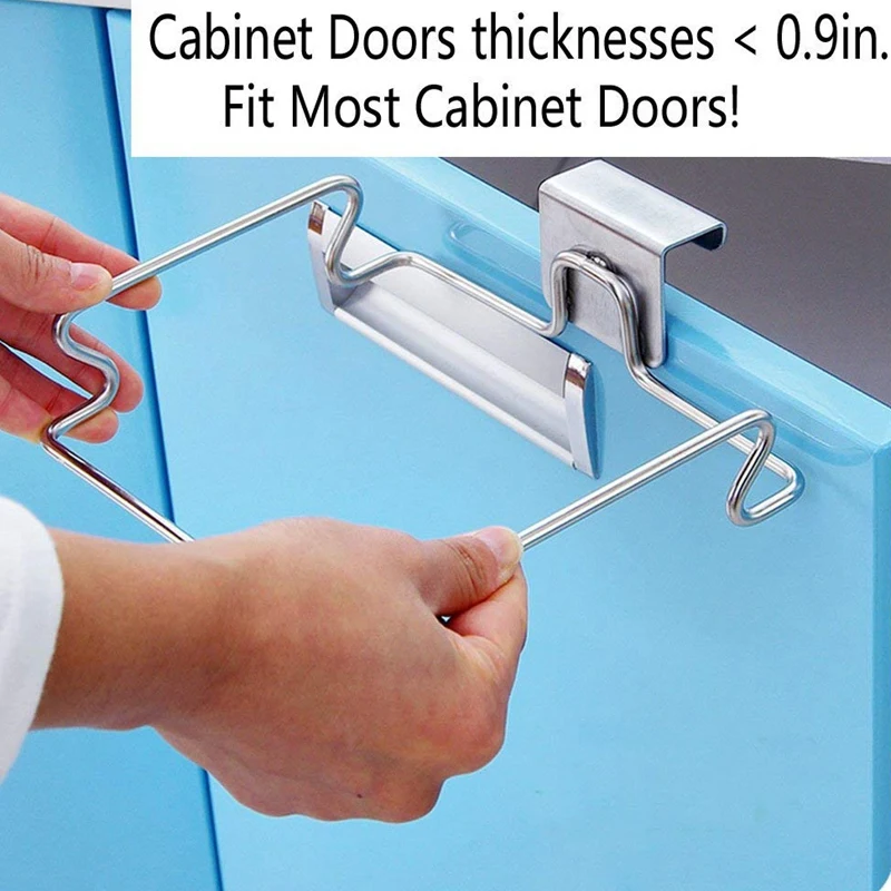 2 Packs Stainless Steel Trash Bag Holder for Kitchen Cabinets Doors and Cupboards Portable Garbage Tray Holder