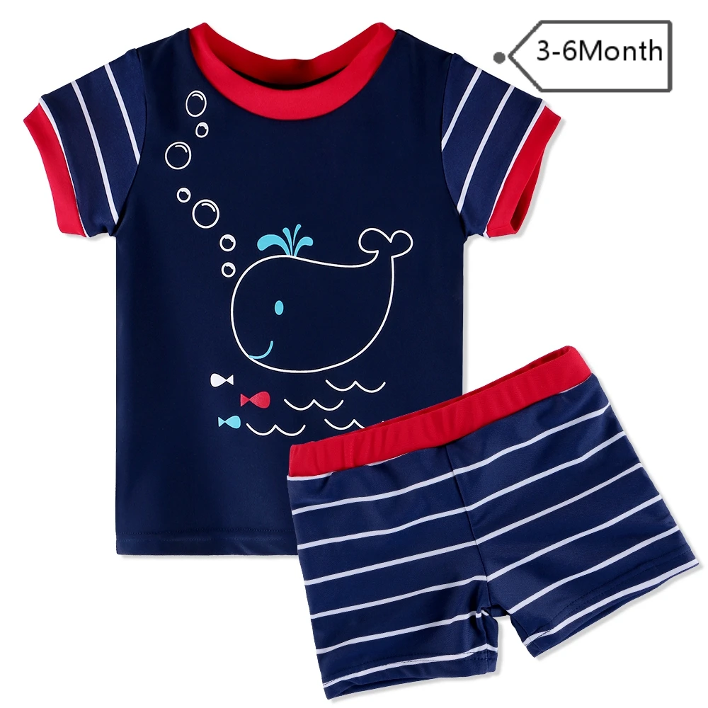 Navy 3-6 Month BAOHULU/милый мультяшный детский купальник с коротким рукавом UPF50+ одежда для купания для маленьких мальчиков; детские купальные костюмы для серфинга - Цвет: Navy 3-6 Month