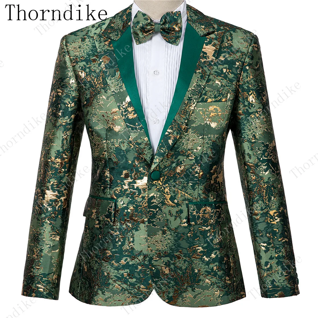 Thorndike высокое качество 2 шт. зеленые костюмы для мужчин осень золотой узор пиковый Воротник Свадебный костюм для жениха костюм Homme Mariage
