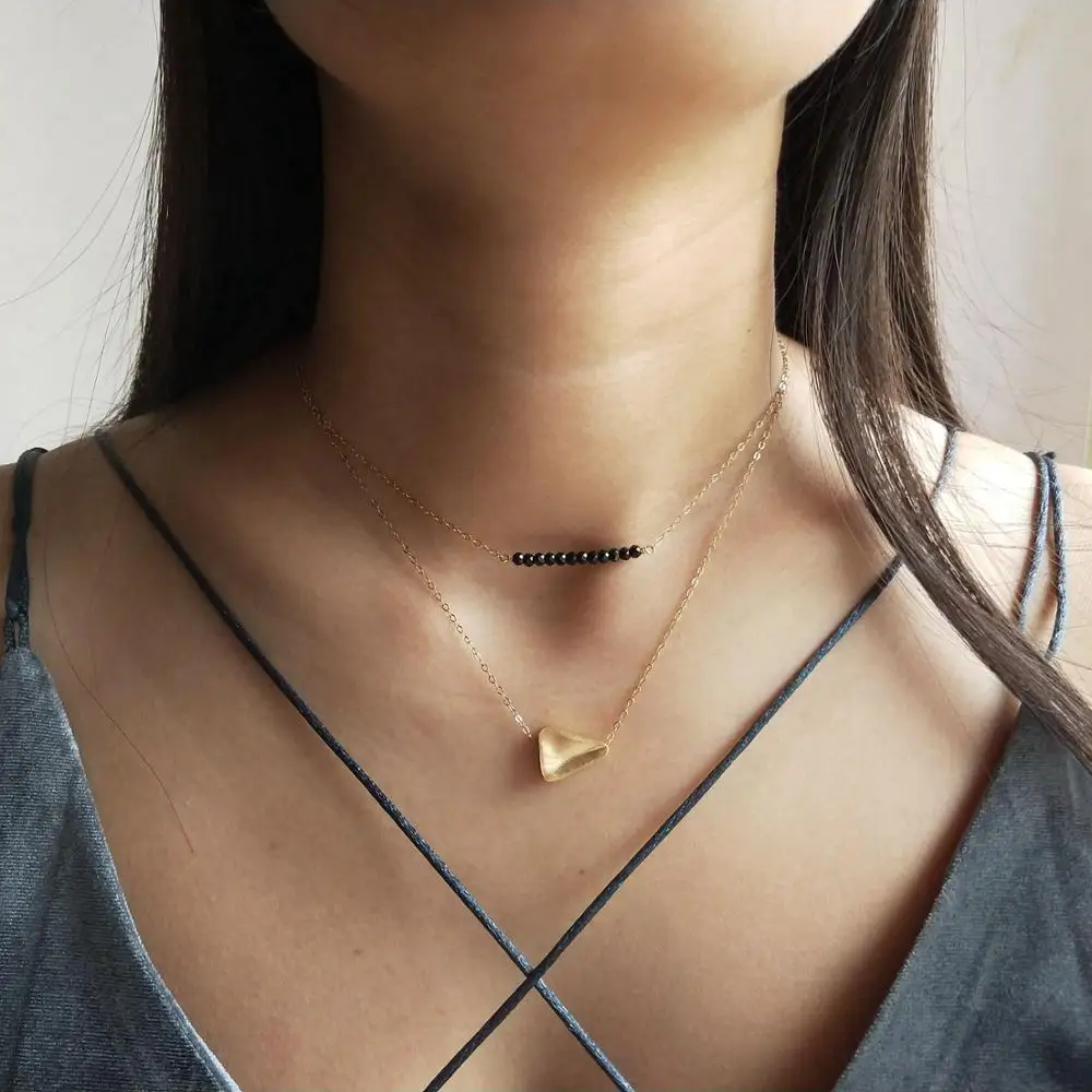 

Lii Ji Genuine Black Spinel Muliti Layered Choker Necklace US 9K GF S925 Sterling Silver For Women Pendant Delicate Necklace