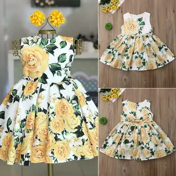 

2020 Cute Baby Girl Floral Toddler Baby Girls Dress Princess Party Pageant Long Sleeve Dresses Kids Girl Infant Clothes