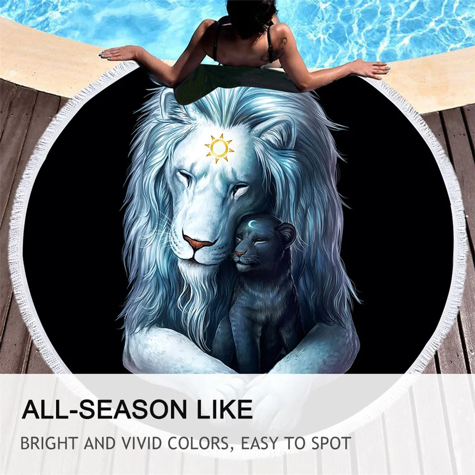 Детское светло-черное от JoJoesArt большое круглое пляжное полотенце львы из микрофибры Toalla для взрослых одеяло животное полотенце для душа с принтом Коврик для йоги