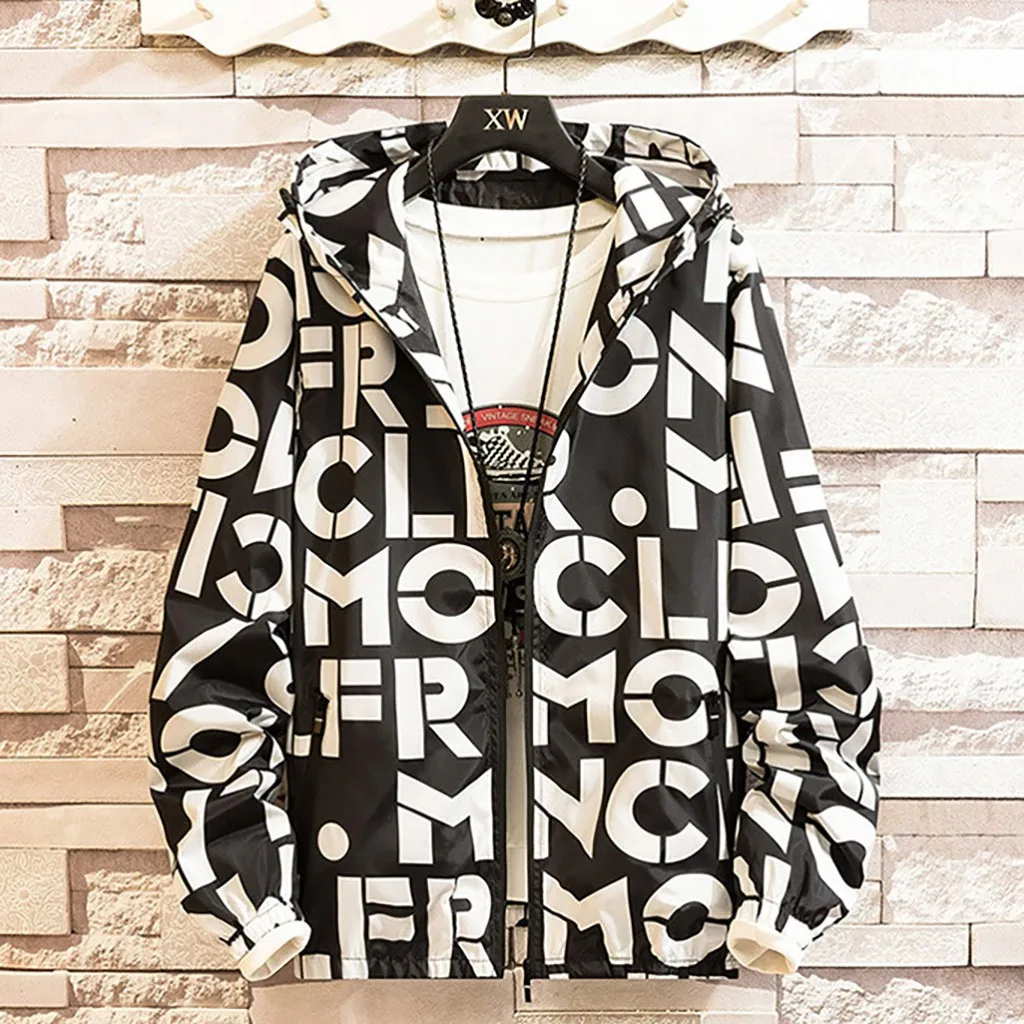 

Men's Autumn Spring Casual Fashion Letter Printed Hoodies Outwear Tops Coat chaquetas para hombre DropShiping 2019 W902