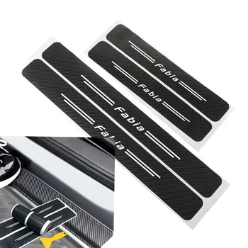 

4pcs For Skoda Fabia Car Stickers Sill Scuff Anti Scratch Carbon Fiber Protector Auto Door Stickers Decal Car Tuning Accessories