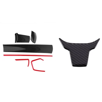 

6Pcs Carbon Fiber Console Center Dashboard Cover Trim Stickers & 1 Pcs Car Steering Wheel Button Switch Panel Cover