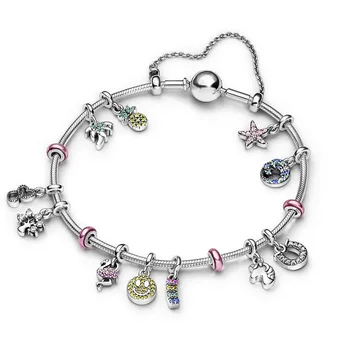

2020 New S925 My Pink Spacer Pineapple Love Red Crane My Blue Wave Me Snake Chain My Pink Starfish Charm Pendant DIY Bracelet