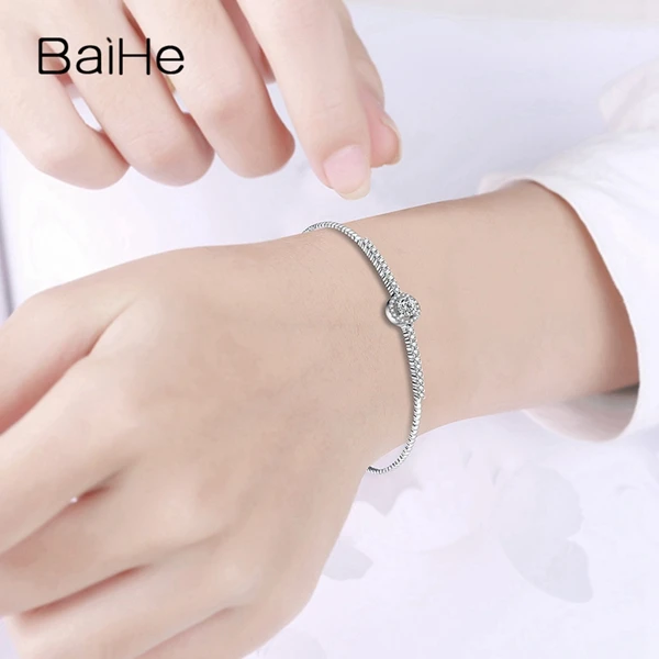 BAIHE Solid 18K Белое Золото SI/H Круглый всего 0.51CT натуральными бриллиантами Женская цепочка Свадебные модные ювелирные изделия Подарочный браслет