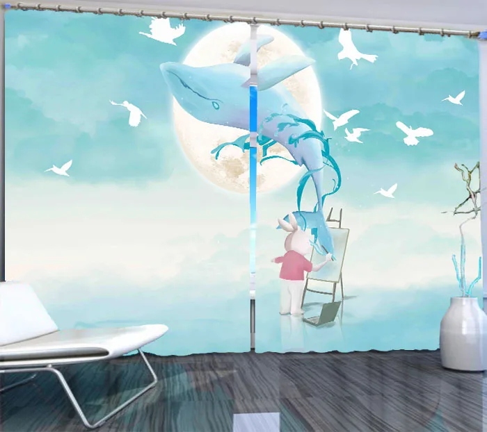 

2019 high shading blackout curtain dolphin Living room bedroom modern window curtains