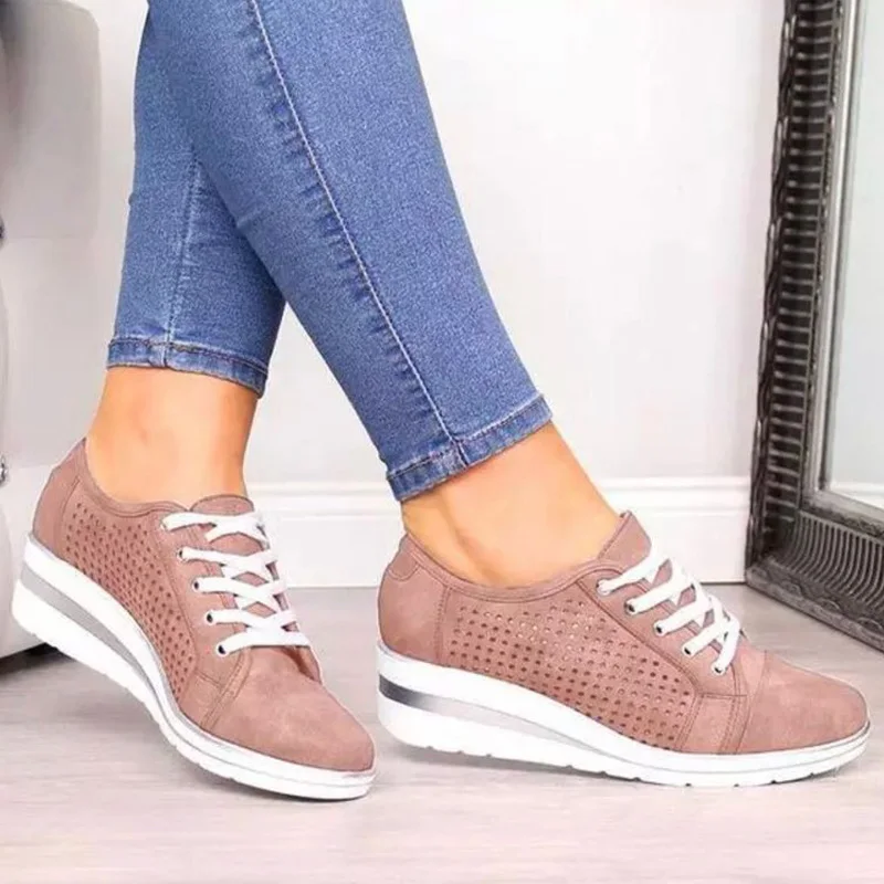 

Women Sandals Plus Size Wedges Shoes Solid Heeled Sandals Bandage Round Head Breathable Air Cushion Lace Up Casual Shoes Pump