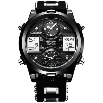 

6.11 Luxury Watch PU Leather Dual Display Three Time Zone Military Watch Waterproof Black