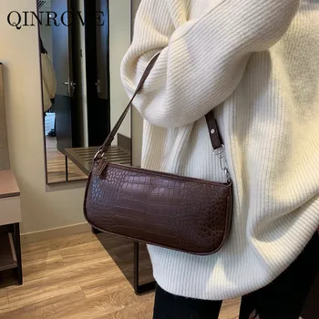 

Baguette-bags Women's Shoulder-Bags Handbag Alligator Pattern Small Hand Bag 2020 Retro Ladies Armpit Bag Casual Solid Bag Soft