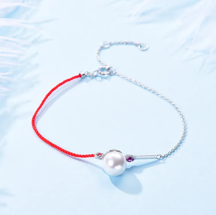 

LK original design 925 sterling silver bracelet simple red rope pearl lucky jewelry transfer beads natal year wild bracelet