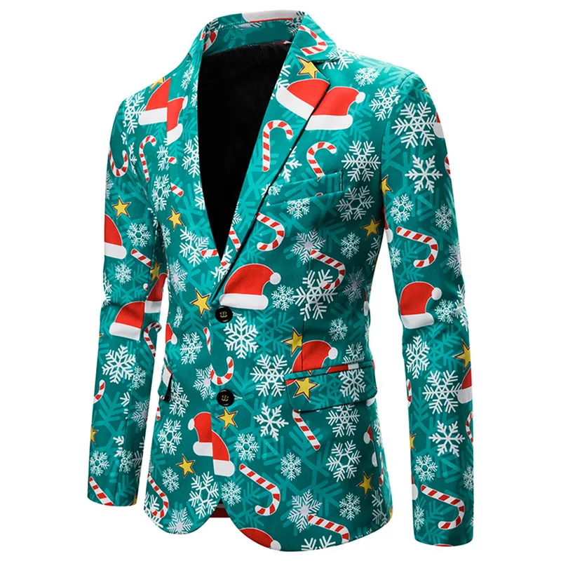Новое поступление блейзер Мужской s Рождественский костюм Veste Homme Мужская s печатная версия Блейзер Куртка стильное рождественское пальто для мужчин