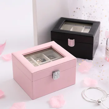

Duoble Layers Jewelry Holder Organizer Small Cute Girlfriend Gift Girl's Travel Jewelry Rings Earrings Display Storage Case Box