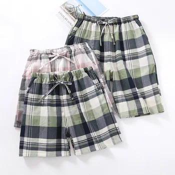 

Cotton Couple Pajamas Pants Summer Double Gauze Lovers Five-point Sleep Pants Loose Lattice Lace-up Home Pants Pajama Shorts